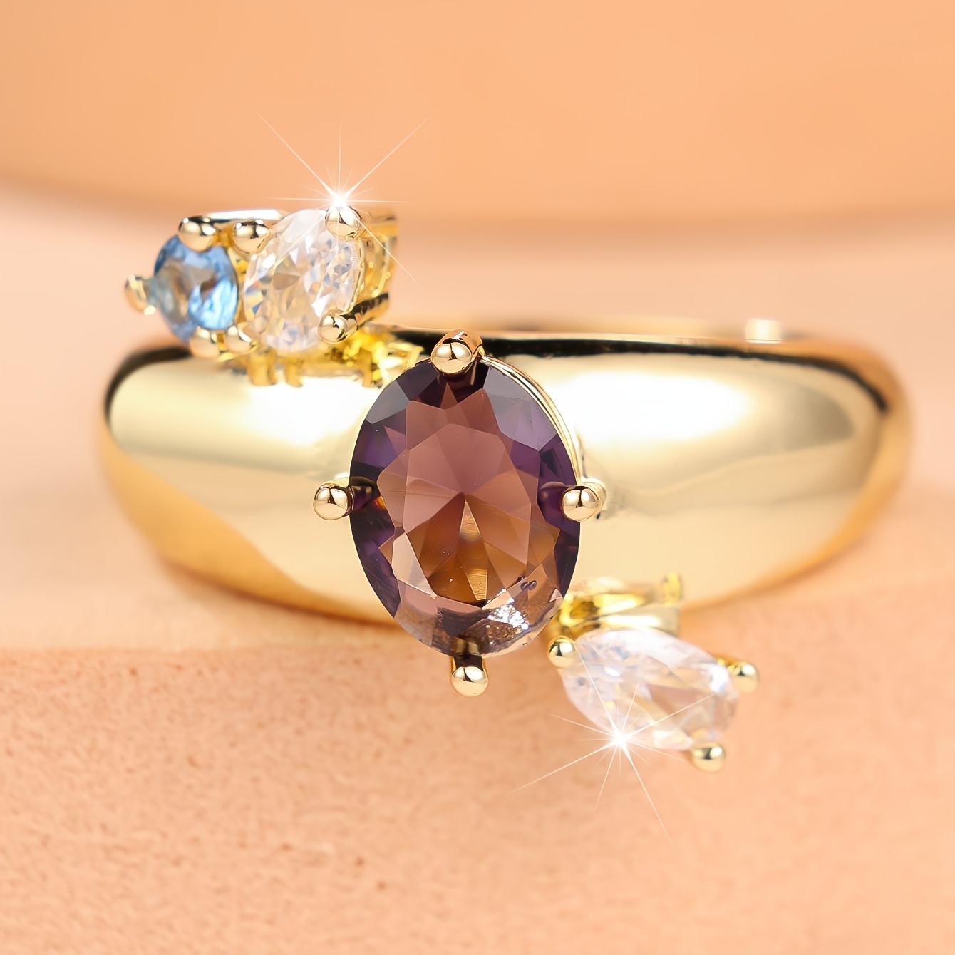 Fashionable Multi-Color Composite Square Zirconia Ring